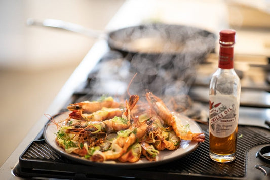 Beer Steamed Prawns with Chilli Oil and Lemon