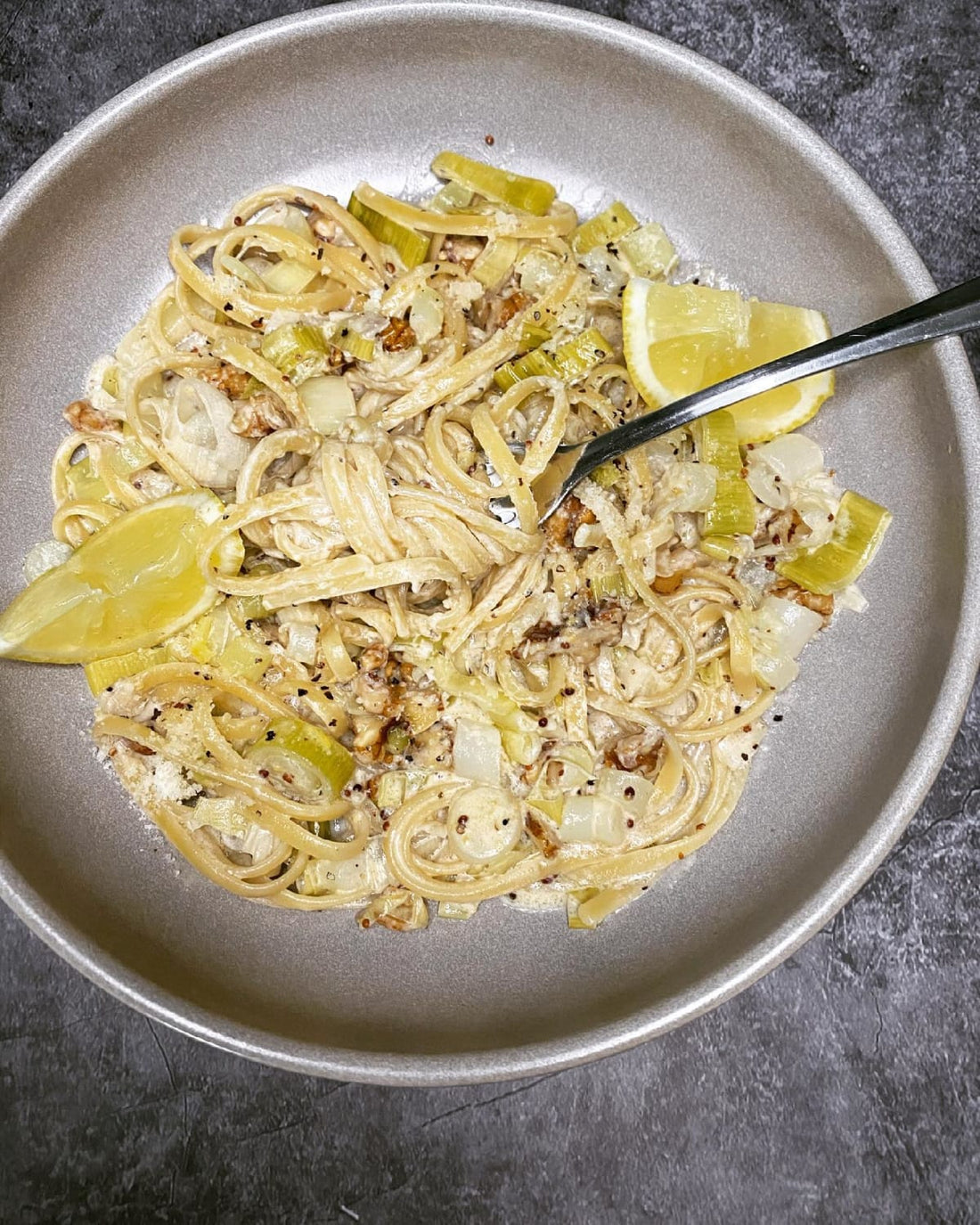 Creamy Leek Pasta with Walnuts and Parmesan