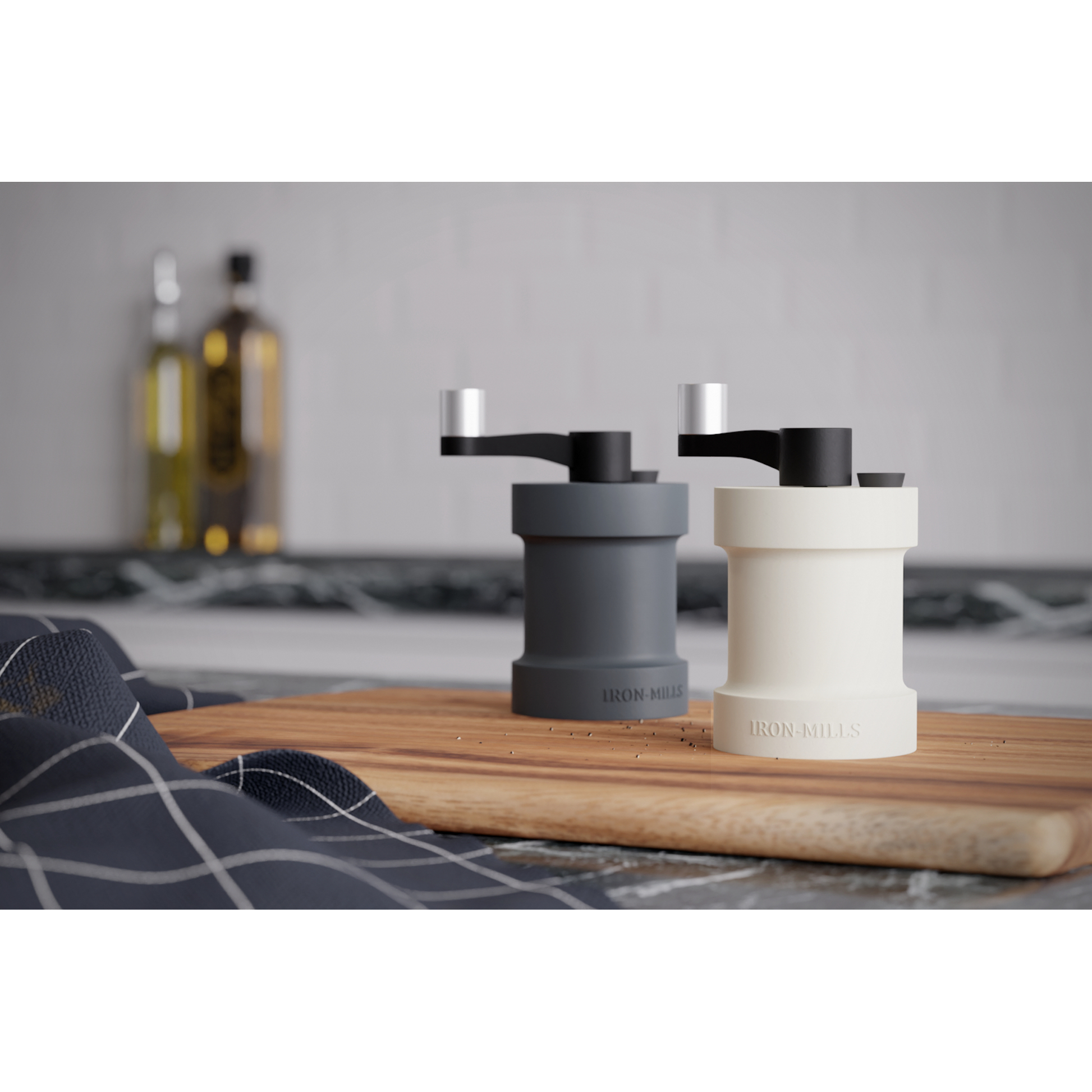 Anthracite Grey & Oyster White Cast Iron Crank Handle Salt and Pepper Mill Set