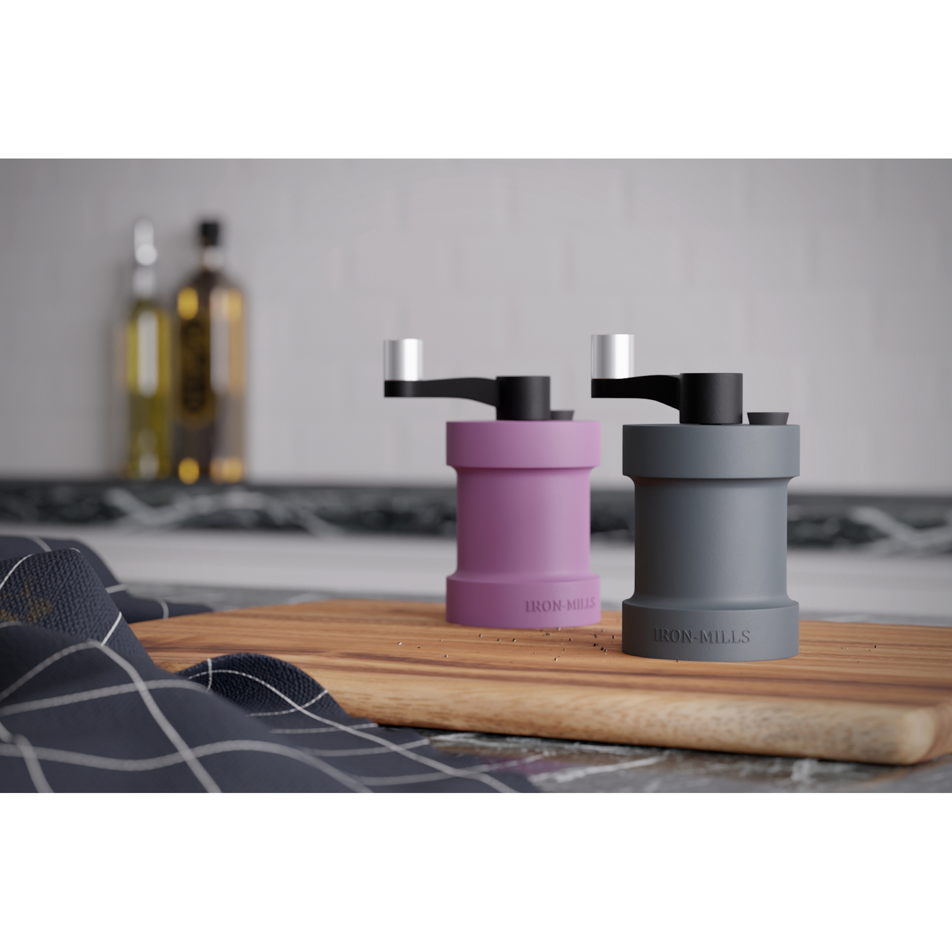 Purple & Anthracite Grey Cast Iron Salt and Pepper Mill Set with Crank Handle